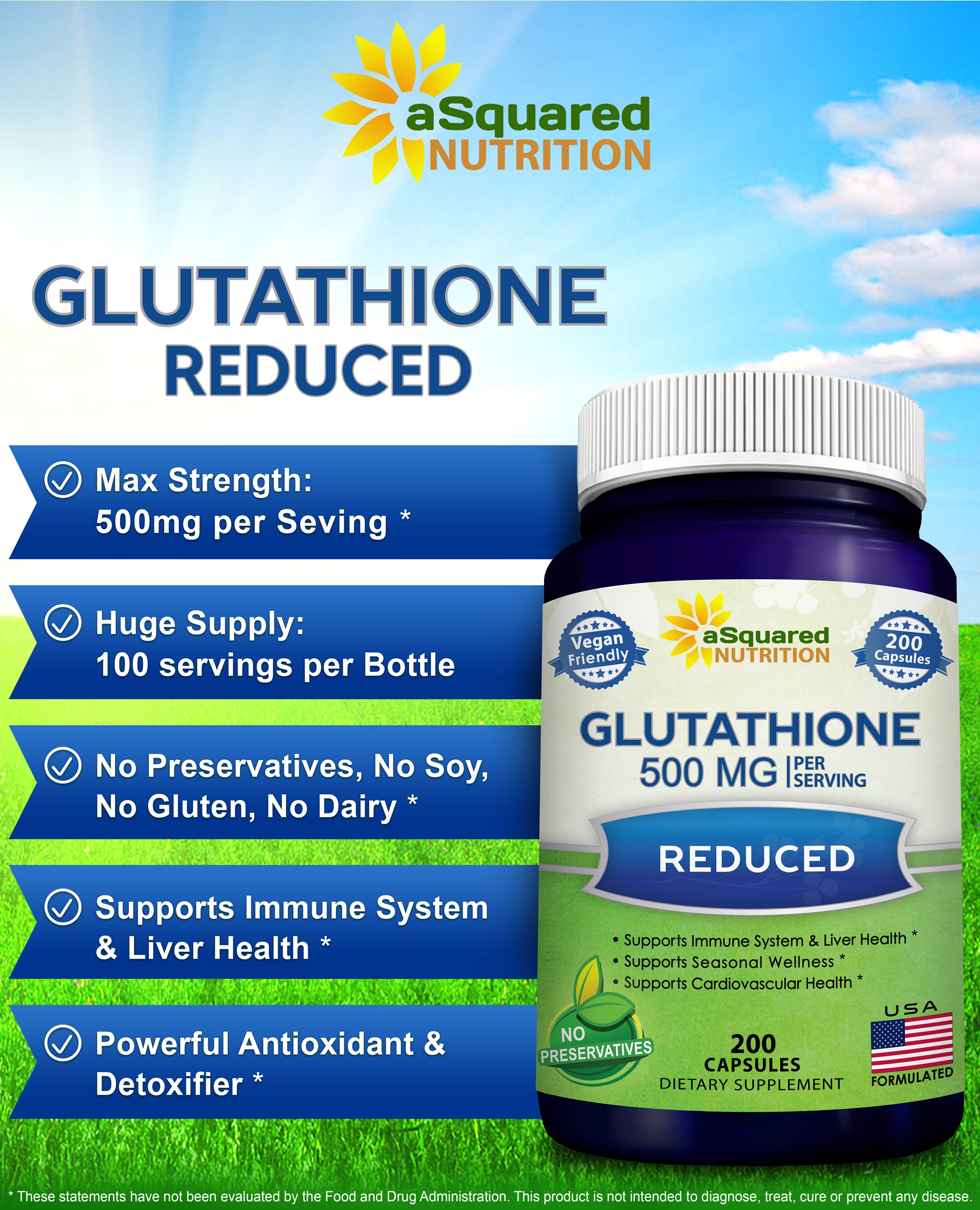 Glutathione 200 Capsules - aSquared Brands Glutathione 200 Capsules - aSquared Brands