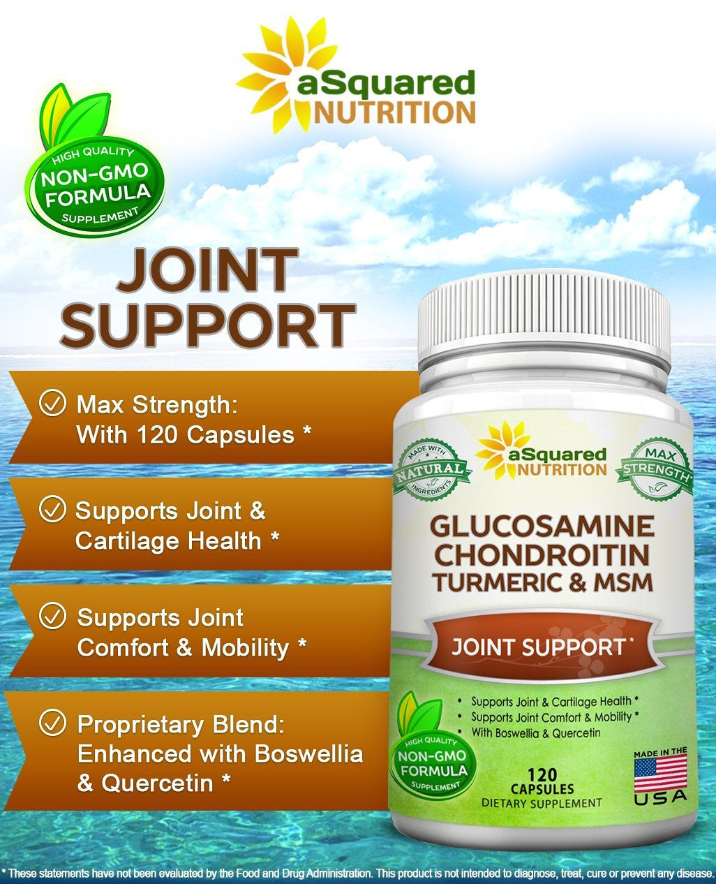 Glucosamine 1500mg 2KCL Supplement - Joint & Bone Support With Cod Liver Oil & Collagen, Gluten-Free